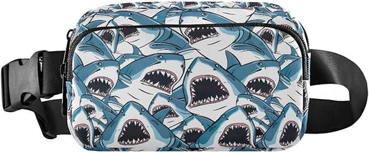 Sharks with Wide Open Mouths Fanny Pack for Women Men Water Resistant Fashion Waist Packs with Adjustable Strap Belt Bag for Travel Workout Jogging Hiking 21219007