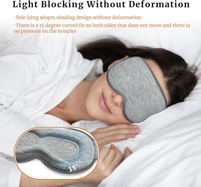 Sleep Eye Mask 3D Contoured cup Soft and Gentle, Breathable, Comfortable for side sleeping, Travellers, Yoga, Men, Women, Adjustable, with silicone Ear Plugs for Sleeping Noise Reductions (Grey)