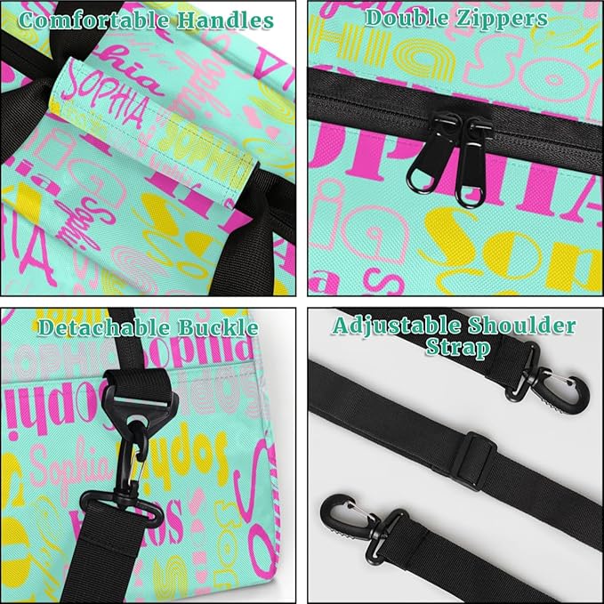 Personalized Ballet Dance Bag for Girls, Custom Name Gym Sport Duffle Bag, Cheerleader Bags for Travel Weekender Overnight, Mint Green Pink
