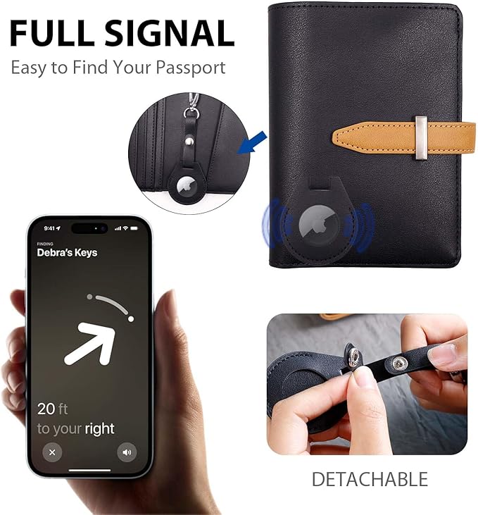 Deziliao Passport wallets, Mulit-purpose RFID Blocking Passport Holder AirTag Wallet, Travel Wallet（Black）