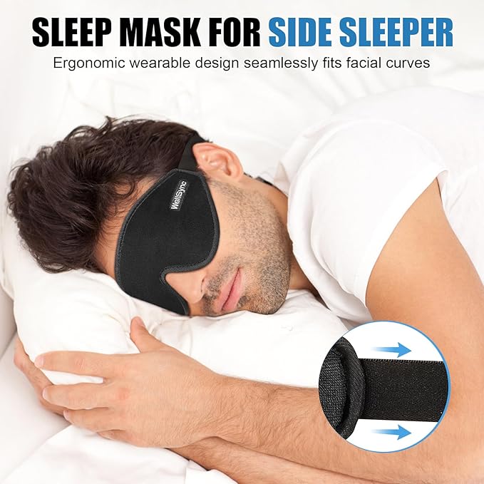 Sleep Eye Mask for Men Women,Zero Pressure 3D Blackout Eye Mask for Sleeping,Eye Covers with Adjustable Strap,Soft Breathable Travel Sleep Mask for Airplane,Includes Ear Plugs(Black)