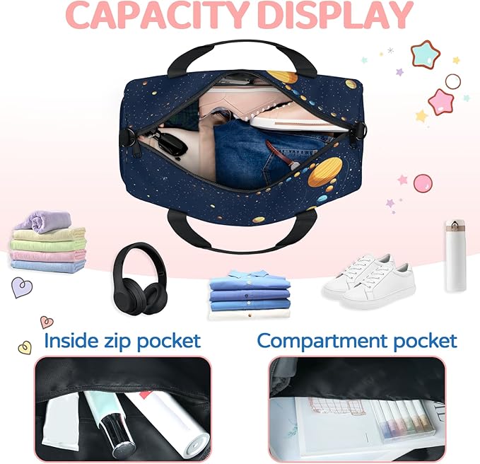 Planet Travel Duffle Bag for Women Men, Overnight Weekender Bag, Carry on Tote for Sport Gym