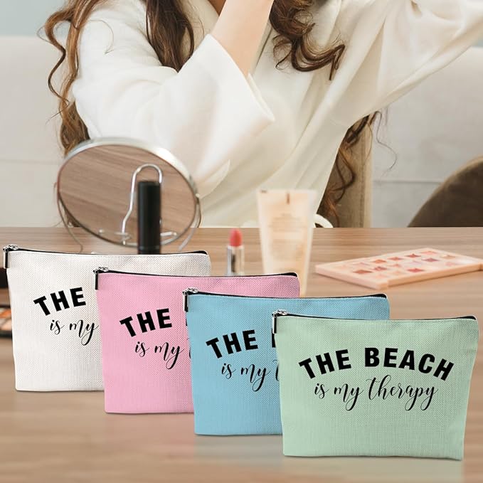 4PCS Beach Vacation Essentials Accessories Makeup Bag, Cute Cosmetic Bags for Women, Travel Toiletry Bag Girls Trip Weekend Beach Gifts for Women Sister Traveler Summer Vacation Mothers Day Birthday