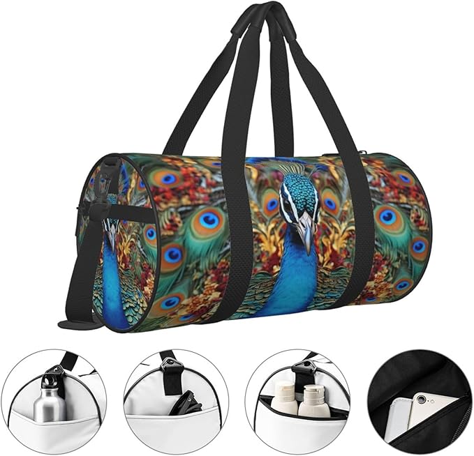 Travel Duffel Bag Lightweight Carry On Weekender Overnight Bags Elegant Peacock Sports Tote Gym Backpack with Adjustable Strap Hospital Bags Foldable Luggage Bag for Women Men