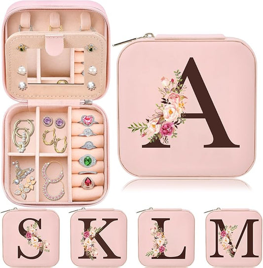Easter Basket Stuffers for Teens Essentials, Valentines Day Christmas Stocking Stuffers for Women Teen Girl Gifts Trendy Stuff Travel Jewelry Box Case Organizer Personalized Birthday Gifts, Initial A