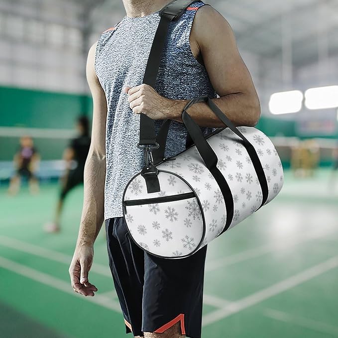 Basketball Football Weekender Bag Dance Sports Gymnastics Bag Lightweight Travel Sports Bags (White Snowflake Christmas)