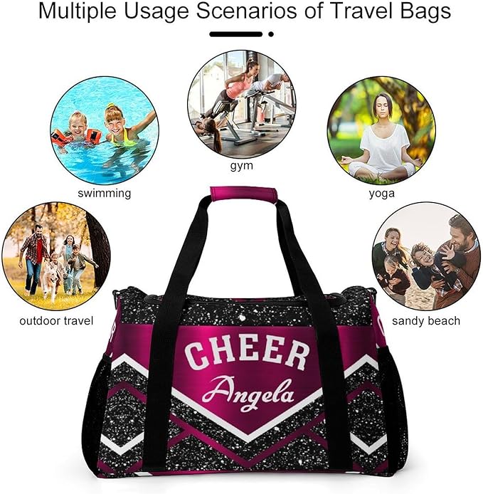 Cheer Rose Red Black Glitte Print Waterproof Duffel Bag Gym Dance Sport Perform Training Travel Bag for Teens Adults Women Men Multifunctional Backpack