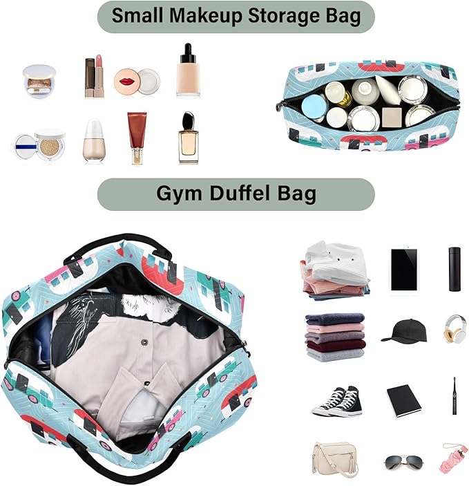 Travel Duffle Bag, Cartoon Car Pattern Gym Bag with Storage Bag Weekender Overnight Bag for Men Women Trip Sports Yoga