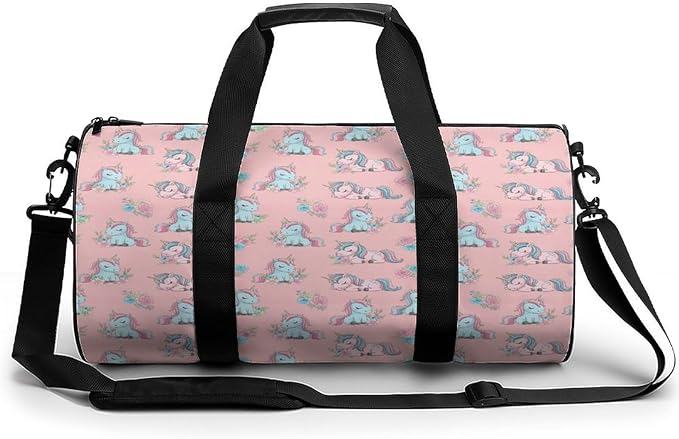 Foldable Gym Bag Pink Cute Unicorns Lightweight Travel Sports Bag Carry On Weekender Overnight Bags Beach Yoga Bags