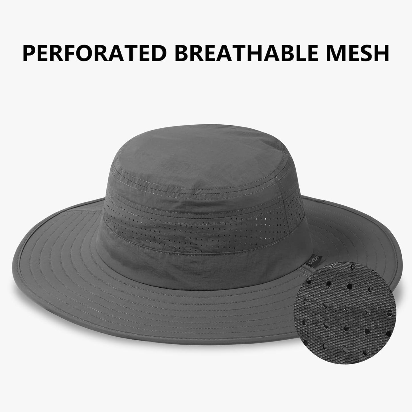 UPF 50+ Foldable Brim Water-Resistant Sun Bucket Hat with Laser Perforated Mesh Adjustable for Men Women Outdoor