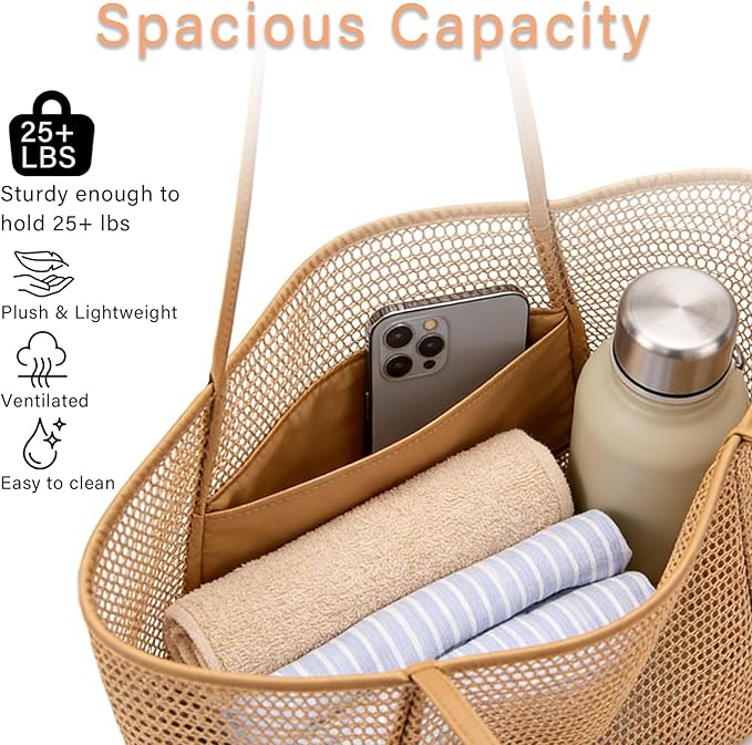 Women's mesh beach bag, summer travel mesh tote bag with large inner pocket, essential for pool vacation beach