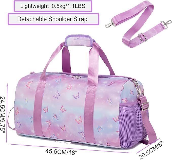 Butterfly Dance Bag for Girls,Gym Travel Duffle Bag Gymnastics Sports Dance Bag with Shoe Compartment