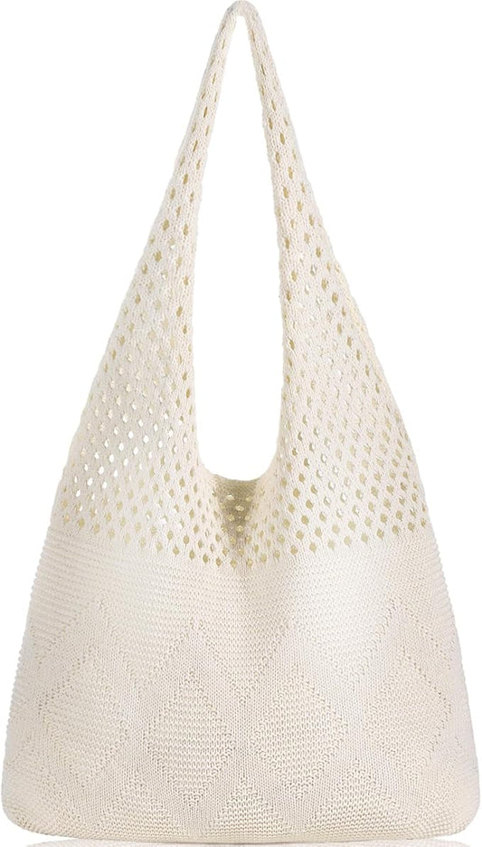 WantGor Crochet Bags, Beach Mesh Tote Bag Womens Shoulder Shopping Handbag Casual Travel Totes Bag Foldable Hobo Bags