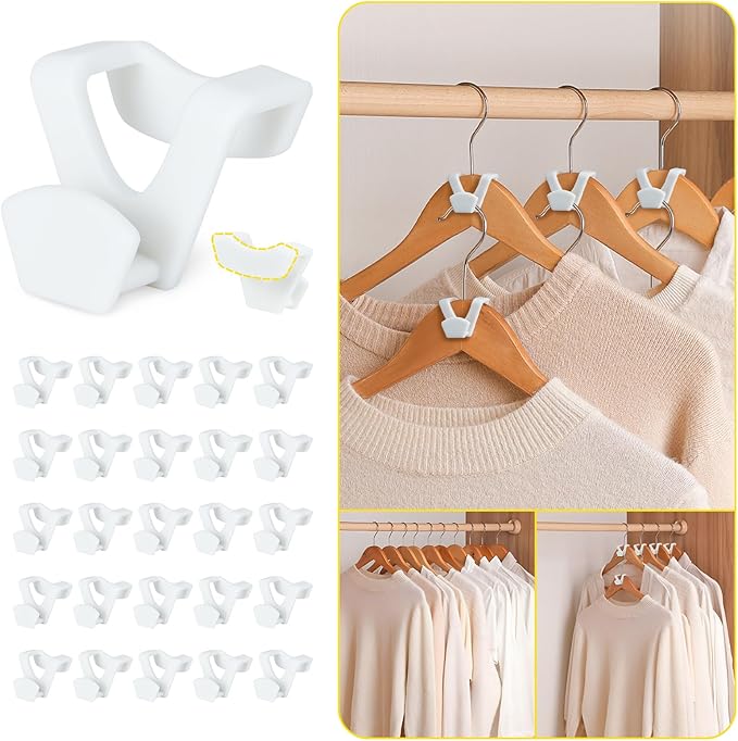 Smartor Hanger Hooks 30 Pack, Closet Storage and Organization as Hangers Space Saving, Hanger Add on Hook as Closet Organizer, Stacking Hangers, Cascading Space Saver White