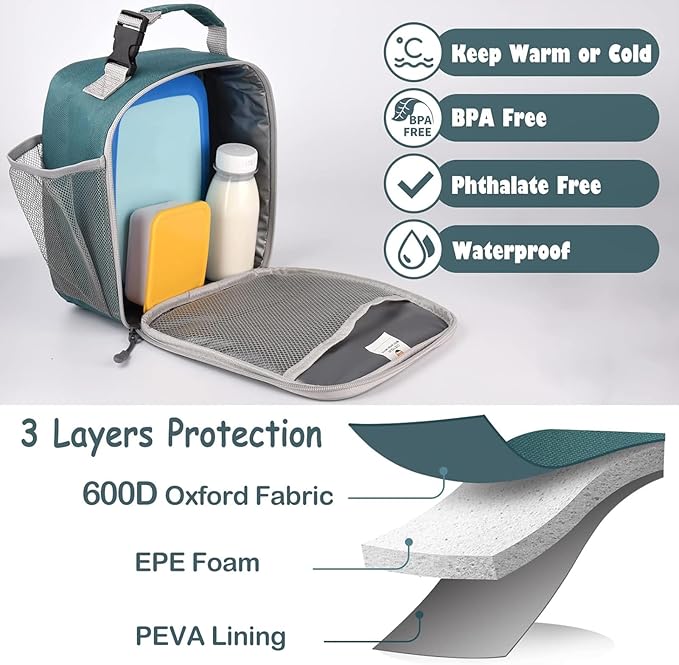 Lunch Box Kids,Premium Insulated Lunch Bag for Girls Boys,Soft Bag Mini Cooler Back to School Thermal Reusable Lunch Bag for Work School Picnic (Green)