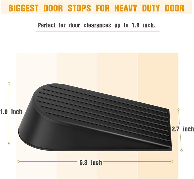 2 Pack Black Extra Large Door Stopper, High 1.9 Inches Big Door Stop for Floor Rubber Doorstop Wedge, Door Gaps and Prevent The Lock-Outs, Floor Sturdy Door Stopper for Heavy Duty Bottom of Door