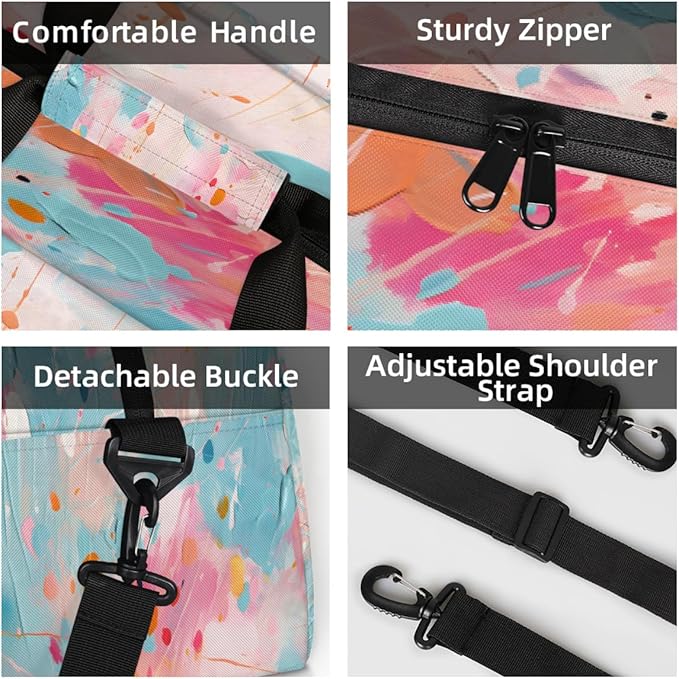 Travel Duffle Bag, Pink Orange Abstract Paint Splatter Waterproof Weekender Overnight Bags for Women Men Lightweight Carry on Duffle Gym Bag for Travel, Sports, Fitness, Workout