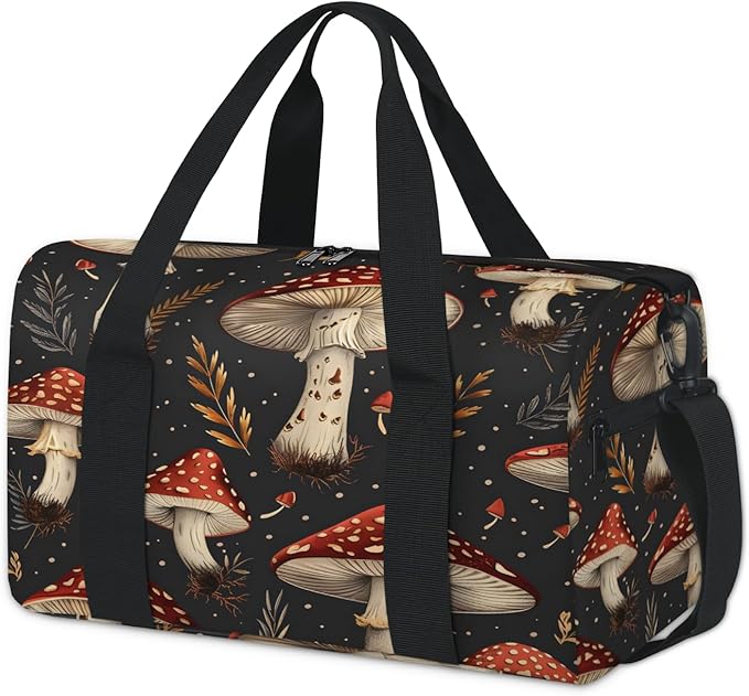 Boho Mushroom Travel Duffle Bag for Women Men, Overnight Weekender Bag, Carry on Tote for Sport Gym