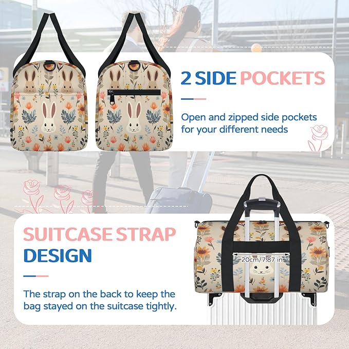 Rabbit Gym Bag for Women 17 inch Waterproof Carry On Overnight Weekender Bag Sports Duffel Tote Bags for Travel Workout