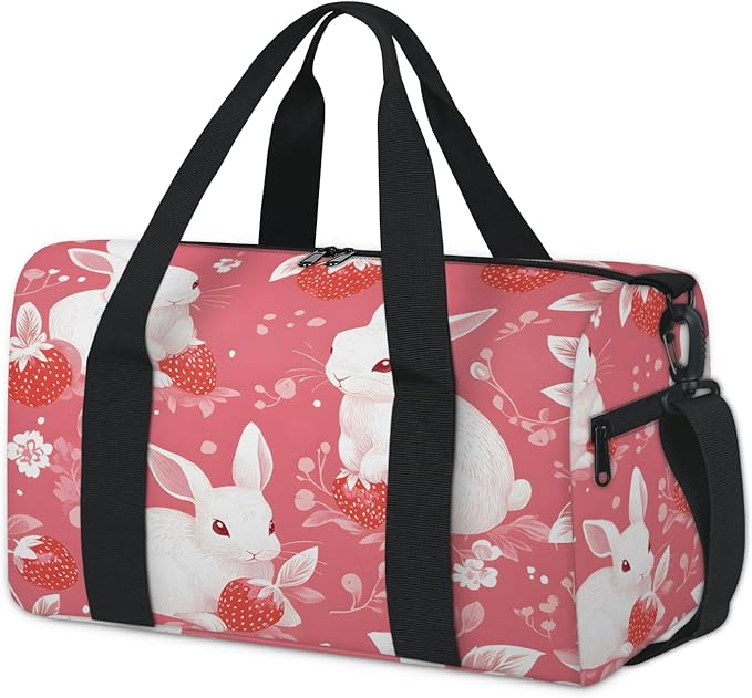 Easter Strawberries Rabbits Travel Duffle Bag for Women Men, Overnight Weekender Bag, Carry on Tote for Sport Gym