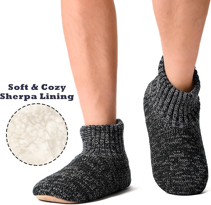 Cozylook Men's Slipper Socks with Grips, Fuzzy Indoor Slippers for Men, Soft Warm Winter Socks with Non-slip Soles