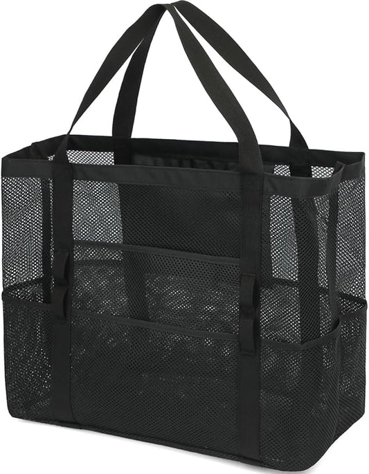 Mesh Beach Bag, Large Beach Tote with Zipper Pocket, Toys Pool Bag for Family Travel Vacation Cruise Essentials