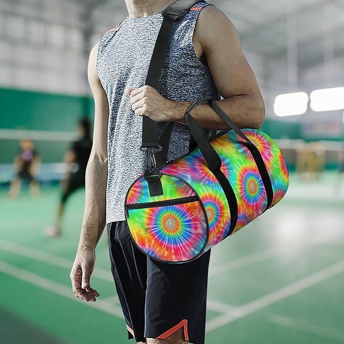 Unisex Foldable Gym Bag Tie Dye Blue Lightweight Travel Sports Bag Workout Yoga Dance Bags Overnight Weekender Bags