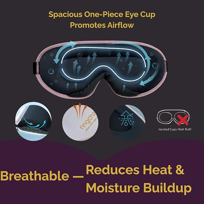 Sleep Masks for Women Lash Friendly - 100% Blackout Eye Masks for Sleep - Zero Eye Pressure Sleeping Mask for Naps, Travel & Meditation, Adjustable & Soft - Dusty Rose Pink