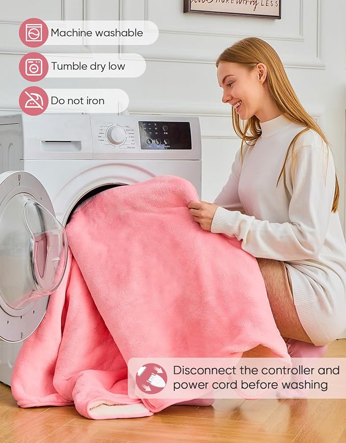 12V/24V Heated Car Blanket, Electric Blanket Flannel Heating Throw for Car, SUV, RV, or Camping, 60" x 44", Hi/M/Lo Heating Settings, Auto-Off Timer,Pink