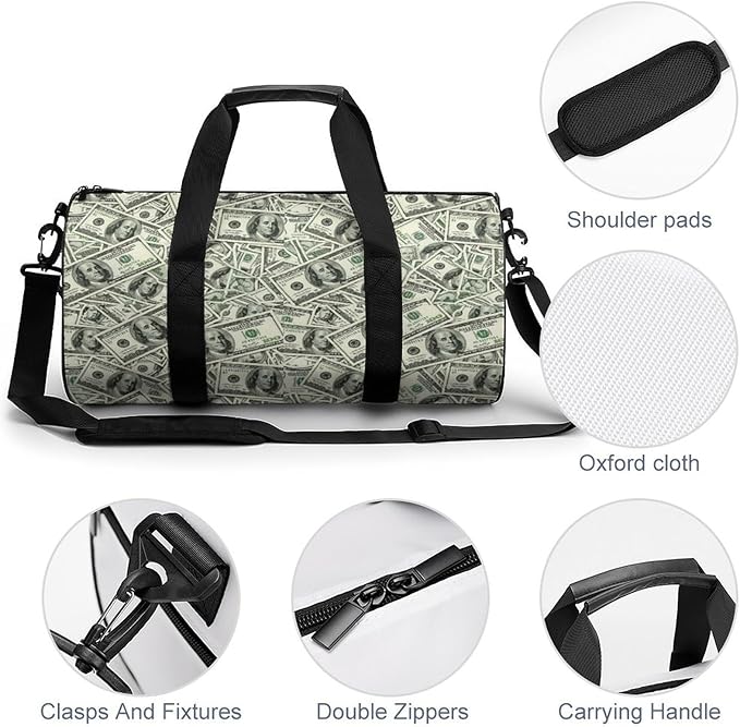 Gym Sports Duffle Bag Money American Bill Dollar Weekender Carry on Beach Yoga Overnight Luggage Bag Travel Training Workout Bags