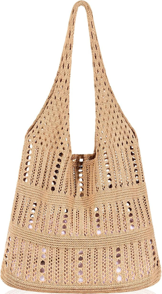 WantGor Crochet Bags, Beach Mesh Tote Bag Womens Shoulder Shopping Handbag Casual Travel Totes Bag Foldable Hobo Bags