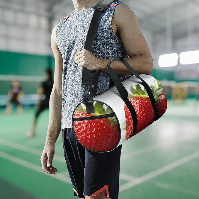 Sports Gym Bag for Women Men Travel Duffel Bag Tote Weekender Bag Fruit Strawberry Carry on Overnight Bag for Travel Swimming Fitness Workout Sports Duffle Bag