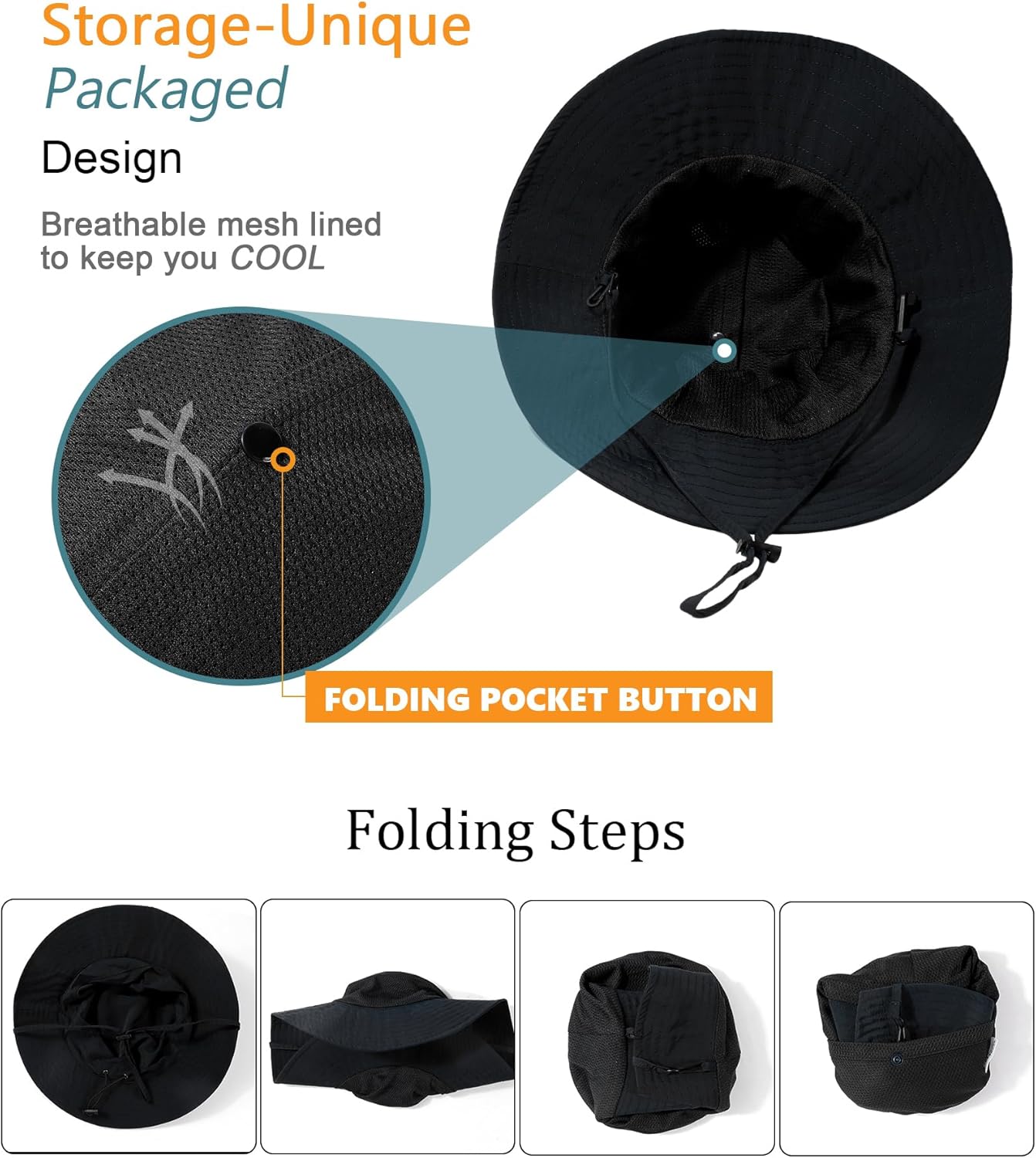Water-Resistant Sun UPF 50+ Bucket Hat Protection Packable Brimmed Boonie for Women Men Summer Lightweight Hiking Outdoor Cap