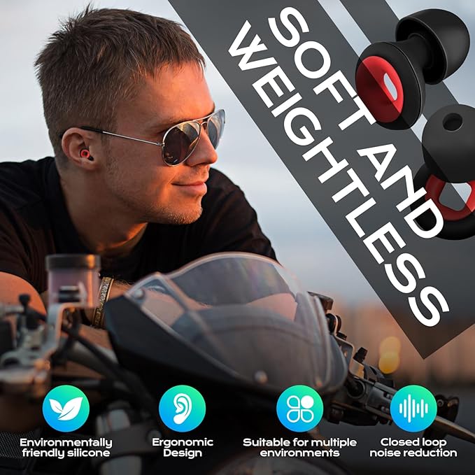 Artevive Earplugs Motorcycle.Ear Plugs for Sleeping Noise Cancelling 35dB Noise Reduction、Reusable Ear Plugs,Super Soft for Motorcycles Cycling、Sleeping、Work、Travel(Purple White)