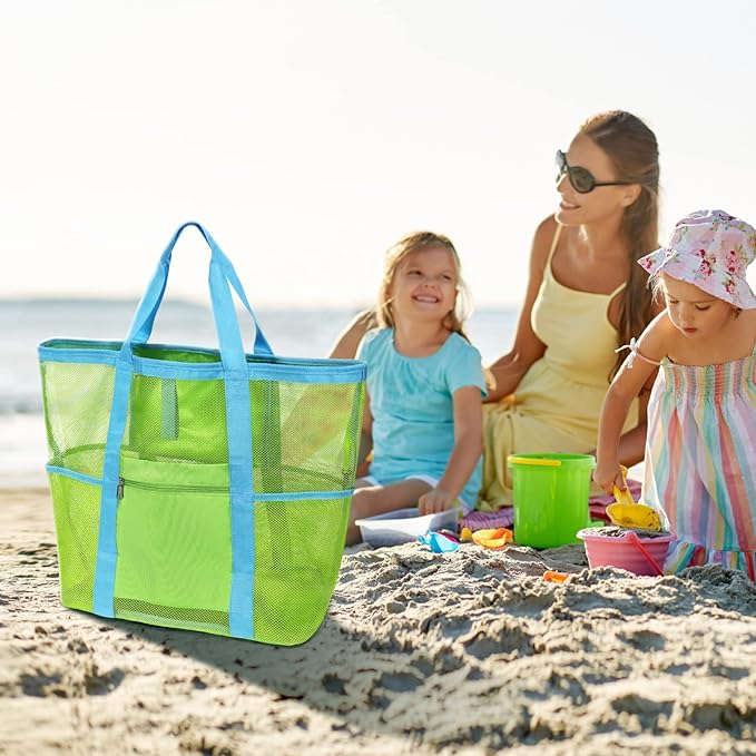 F-color Mesh Beach Bag Family - Large Tote Bag for Cruise Pool Toys Beach Vacation Essentials