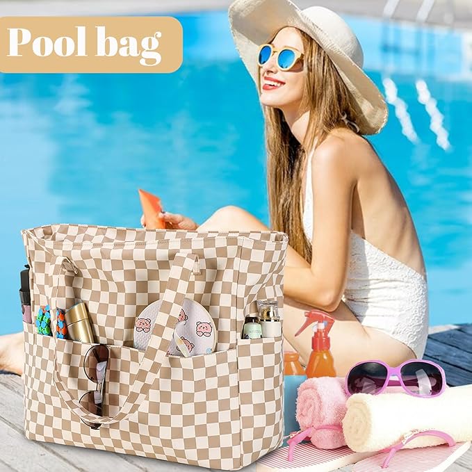 LEDAOU Large Beach Bag Women Waterproof Sandproof Zipper Beach Tote Pool Bag for Swim Gym Grocery Travel with Wet Pocket | Waterproof, Sandproof, Zipper, Pool, Gym, Grocery