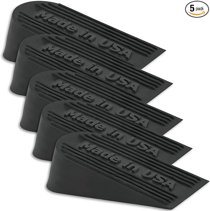 Large Big Rubber Door Stopper Made In USA - Door Stop Wedge for Carpet, Tile,Concrete Floor - Door Stoppers for Bottom of Door -Tall Heavy Duty for Commercial & Home- 6.5 x 2.75 x 1.9 Inches Black 5PK