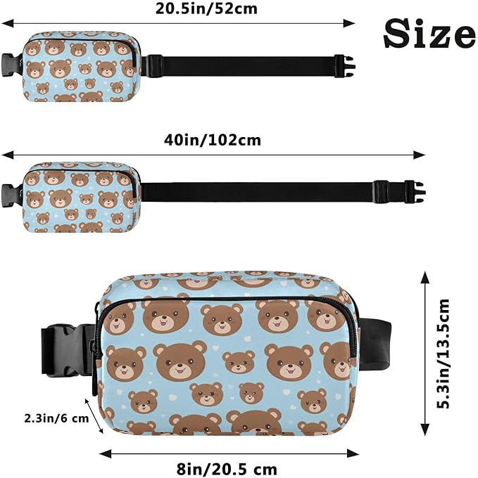 Fanny Pack for Women Men Water Resistant Fashion Waist Packs with Adjustable Strap Belt Bag for Travel Workout Jogging Hiking 21217256 Kawaii Teddy Bear