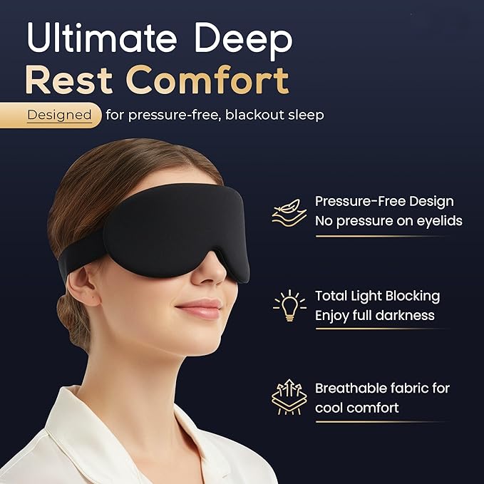 NOKSA 3D Contoured Sleep Mask for Men & Women – Ultra Soft Memory Foam, Zero Pressure Eye Cups, Adjustable Comfort Band, 100% Light Blocking for Deep Sleep, Travel & Light Sensitivity