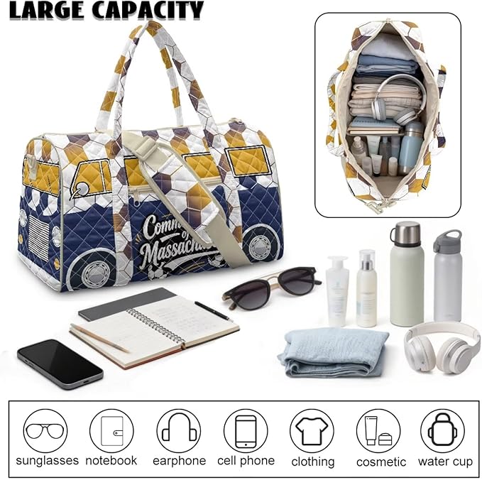 COEQINE Massachusetts Van Car Duffle Bag Quilted Tote Bag For Men Medium Toiletry Bag Weekender Overnight for Workout
