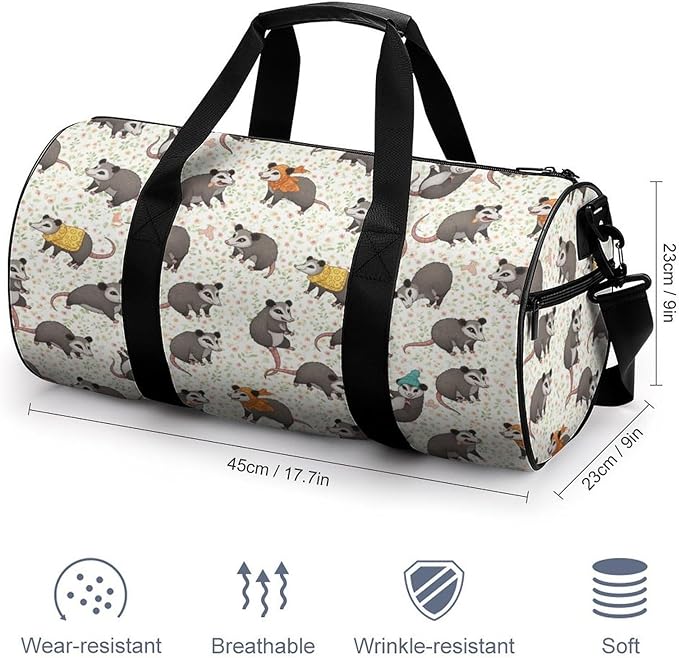 Dance Sports Gymnastics Bag Floral Possum Opossum Foldable Gym Bags Lightweight Travel Sports Bag Unisex Gym Duffel Bags