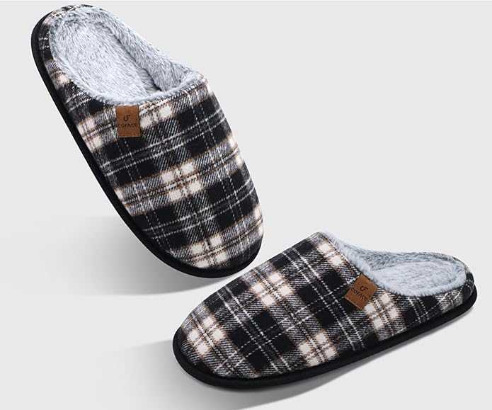 COFACE Mens Cozy Memory Foam Scuff Slippers Casual Slip On Warm House Shoes Indoor/Outdoor Sandal Slippers With Arch Support Rubber Sole Size 7-15