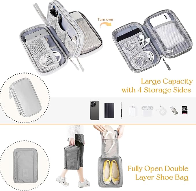 SNAIL GARDEN 8 Pack Compression Packing Cubes Set with Cable Organiser,Pill Box,Shoes Packing Organizer,Lightweight Compression Bags for Travel,4 Sizes Luggage Organizer Bags