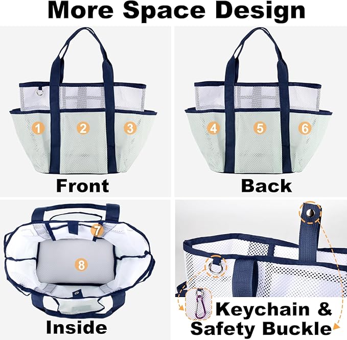 Mesh Beach Bag,Large Beach Bags for Women with 8 Pockets,Packable Tote Bag for Beach Cruise Pool Vacation Essentials