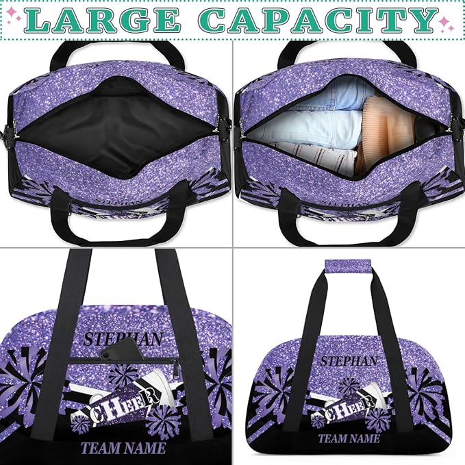 Cheer-Bag for Girls Personalized Cheer-Gifts with Name Cheerleading Bag for Gym Duffel Bag Purple Glitter Print