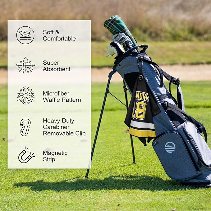 Magnetic Golf Towel, Microfiber Waffle Design with Clip - Industrial Strength Magnet for Strong Hold to Golf Bags, Carts Clubs (Number 18)
