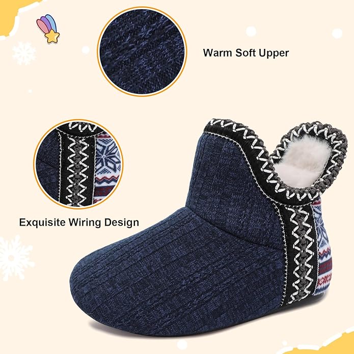 LeIsfIt Toddler Slippers Boys Girls Cozy Warm House Shoes Kids Non-slip Winter Slipper Booties Slip on Plush Lining Sock Slippers