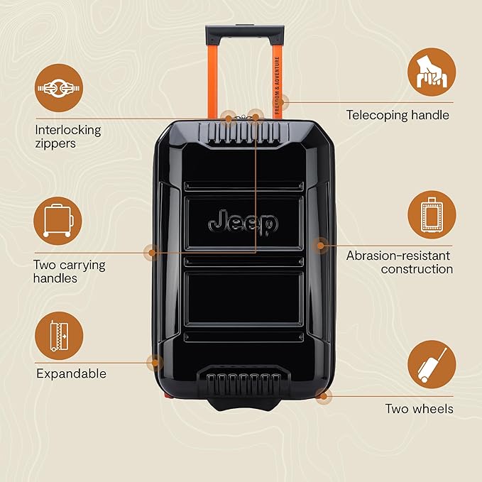 Jeep JH003B Hardside Expandable Luggage with Two Wheels, Black, Carry-On 21 Inch