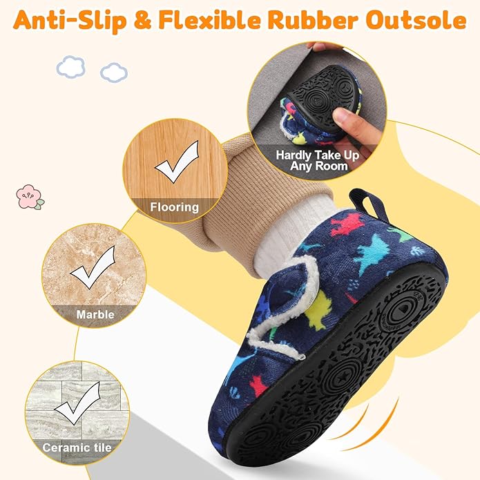 JOINFREE Toddler Slippers Boys Girls Adjustable House Shoes Barefoot Sock Shoes with Rubber Sole Baby Comfort Warm Indoor Outdoor Walking Shoe