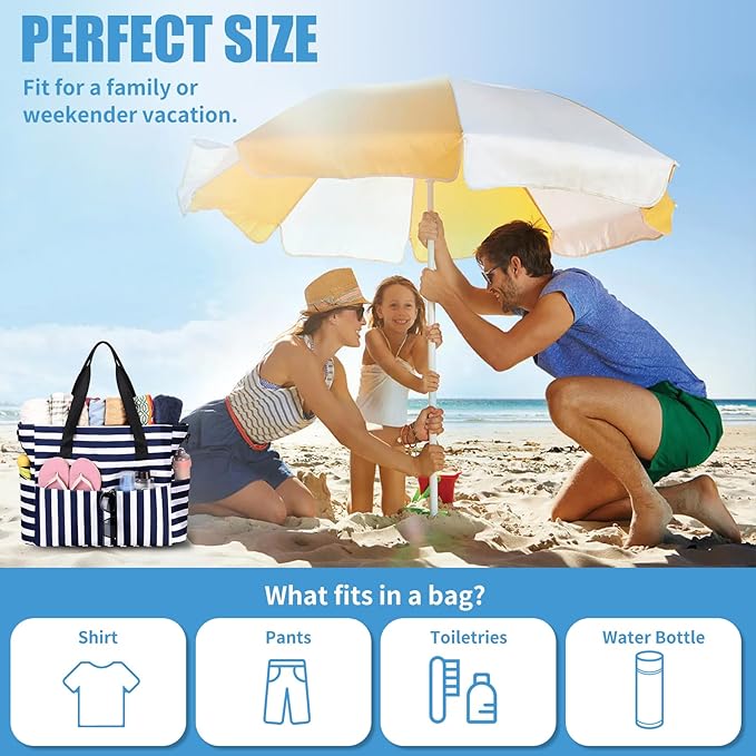 Beach Bags for Women, Large Waterproof Sandproof Swim Pool Bag with Dry Wet Seperated Pocket Utility Tote Bag